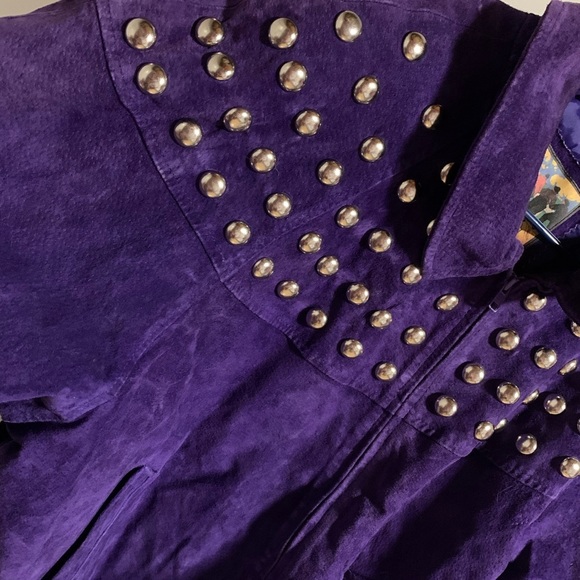 Vintage Atlantic Beach Leather Coat works bright purple suede leather jacket - Picture 6 of 11